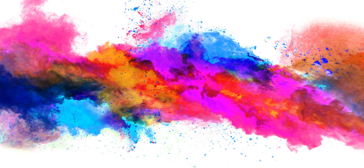 Explosion of colored powder on white background